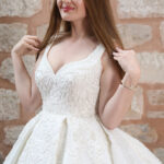 Kalp Yaka Hacimli A Kesim Gelinlik | Saten Kırık Beyaz Model