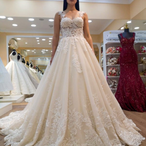 Sweetheart Neckline Lace Embroidered Transparent Body Lace Strap A Line Wedding Dress