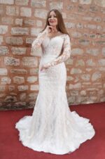 Sweetheart Neckline Long Sleeve Complete Lace Embroidered Mermaid Wedding Dress - Image 5