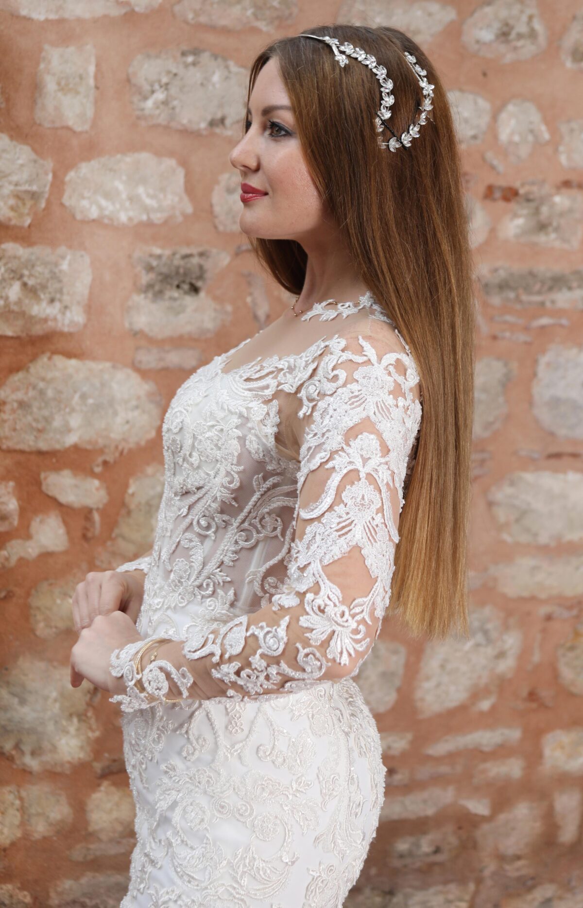 Sweetheart Neckline Long Sleeve Complete Lace Embroidered Mermaid Wedding Dress - Image 3