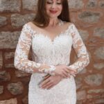 Kalp Yaka Uzun Kollu Komple Dantel İşlemeli Balık Gelinlik