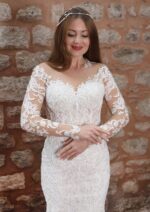 Sweetheart Neckline Long Sleeve Complete Lace Embroidered Mermaid Wedding Dress