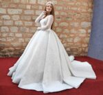 Kare Yaka Uzun Kollu Komple İnci ve Payet İşlemeli Pileli Prenses Gelinlik - Görsel 4