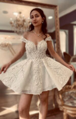 Cat Neck Low Strap Silver Embroidered After Party Dress - Image 2