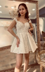 Cat Neck Low Strap Silver Embroidered After Party Dress - Image 3