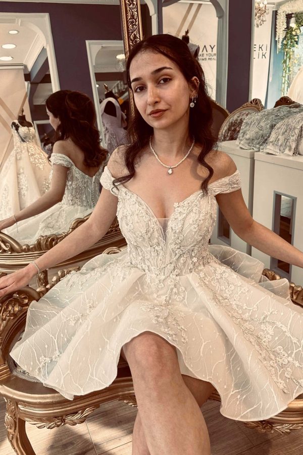 Kedi Yaka After Party Elbisesi | Gümüş İşlemeli Mini Model