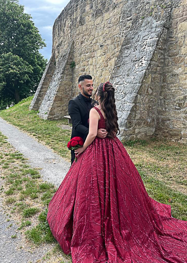 Komple Payetli Islemeli Dantel Saten Kare Yaka Askili A Kesim Nisanlik Kina Elbisesi | HG Gelinleri