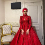 Merve | Kırmızı Payetli Tesettür Kına Elbisesi | Nişanlık