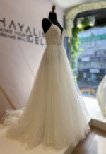 Crystal Swarovski Embroidered Cat Collar Thin Strappy Tulle Skirt A-Line Wedding Dresses - Image 2