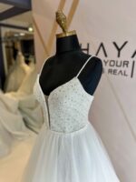 Crystal Swarovski Embroidered Cat Collar Thin Strappy Tulle Skirt A-Line Wedding Dresses - Image 5