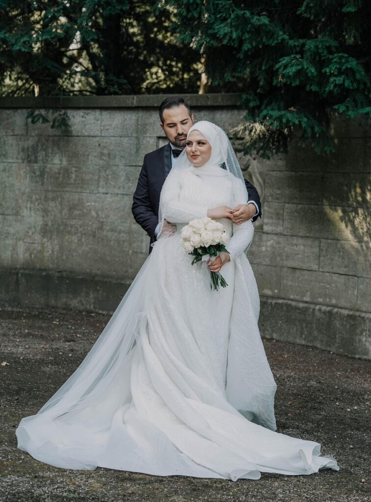 Aleyna | Tesettür Saten Gelinlik | Tak Çıkar Etekli Model