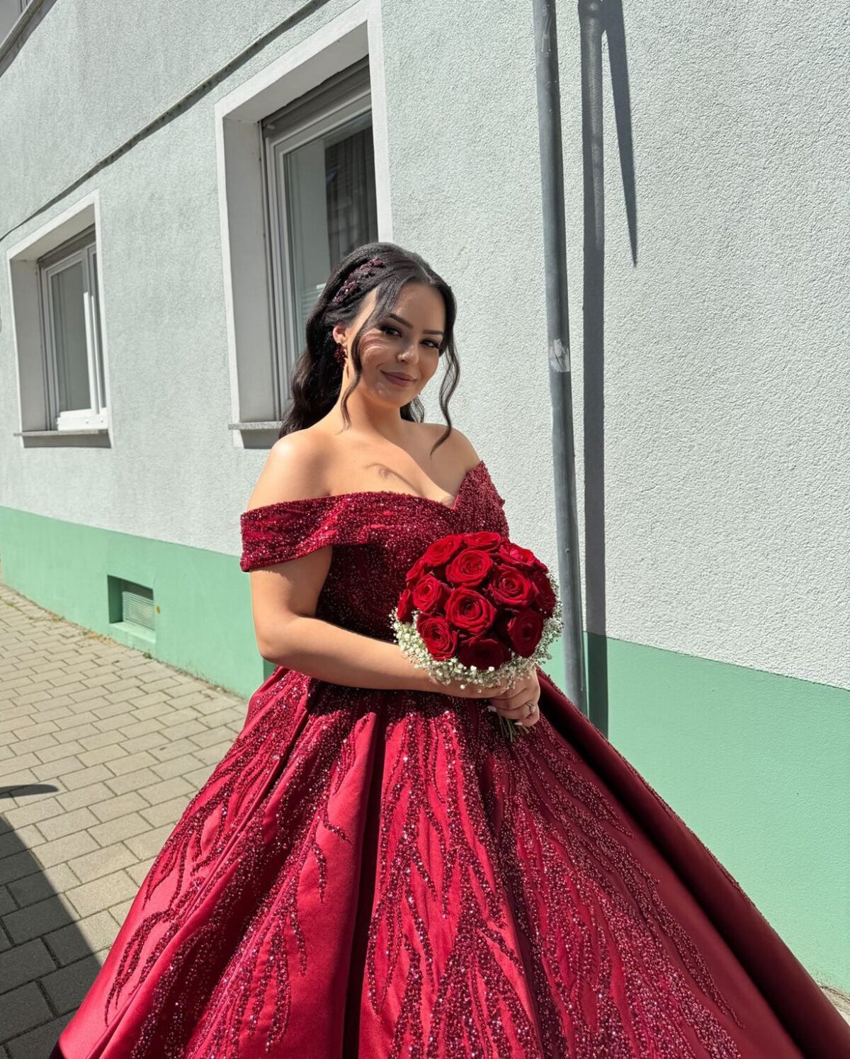 Saten Madonna Yaka Düşük Askı Hacimli A Kesim Nişanlık İrem - Görsel 1