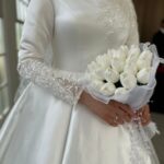 Sema | Uzun Kollu Tesettür Saten Hacimli A Kesim Gelinlik