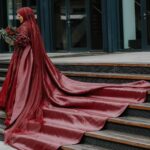 Aleyna | A Kesim Bordo Tesettür Abiye | Pelerinli Elbise