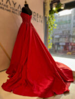 Straplez Kalp Yaka İşlemeli Aplikli Saten A Kesim Abiye - Görsel 5