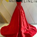 Straplez Kalp Yaka İşlemeli Aplikli Saten A Kesim Abiye