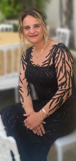 Transparan Tül Üzerine Yoğun İşlemeli Dantel Ten Tülle Kapatılmış Yaka Uzun Kollu Dar Kesim Abiye