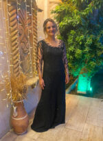 Transparan Tül Üzerine Yoğun İşlemeli Dantel Ten Tülle Kapatılmış Yaka Uzun Kollu Dar Kesim Abiye - Görsel 3