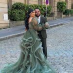 Beyda | Balon Kollu Haki Tül Elbise | Volanlı Tak Çıkar