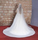 Three-Dimensional Floral Deep Decollete Sweetheart Neckline Long Sleeve A-Line Wedding Dress - Image 3