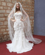 Three-Dimensional Floral Sweetheart Neckline Thin Strap Gloves Mermaid Wedding Dress - Image 2