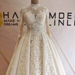 Kristal İşlemeli Dantel Transparan Beden Uzun Kollu A Kesim Gelinlik