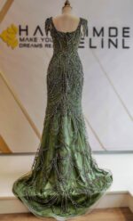 Askılı Kol Detaylı Kare Yaka Komple Dantel İşlemeli Balık Abiye - Görsel 4