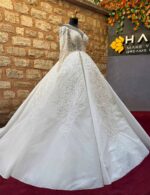 Deep Sweetheart Neckline Long Sleeve Transparent Body Lace Embroidered Princess Wedding Dress - Image 3