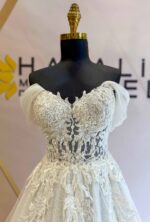Sweetheart Neckline Transparent Body Embroidered Lace Detailed Helen Wedding Dress