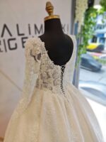 Sweetheart Neckline Long Sleeve Embroidered Lace Triangle Waist A-Line Wedding Dress - Image 3