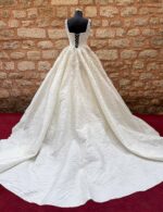 Square Neckline Heavily Embroidered Silvery Lace Voluminous A-Line Wedding Dress - Image 4