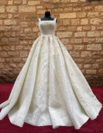 Square Neckline Heavily Embroidered Silvery Lace Voluminous A-Line Wedding Dress - Image 5