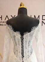 Boat Neck French Lez Lace Mermaid Wedding Dress - Image 6
