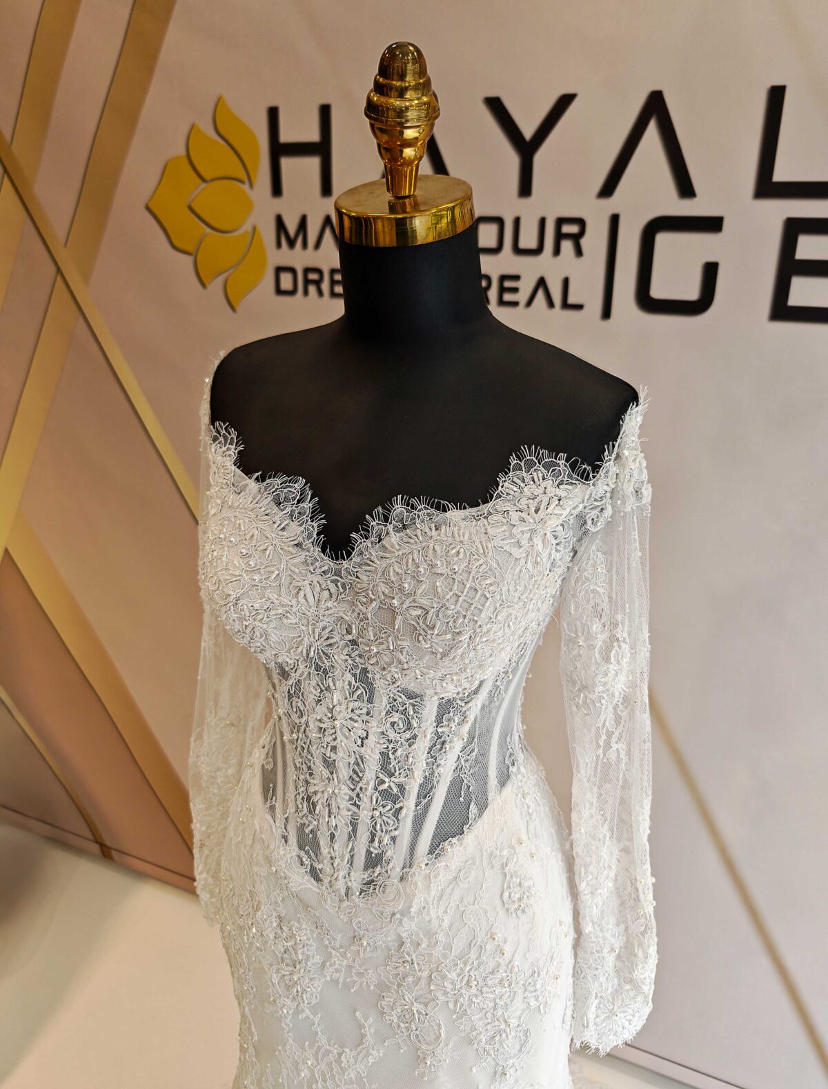 Boat Neck French Lez Lace Mermaid Wedding Dress - Image 2