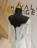 Boat Neck French Lez Lace Mermaid Wedding Dress - Image 4