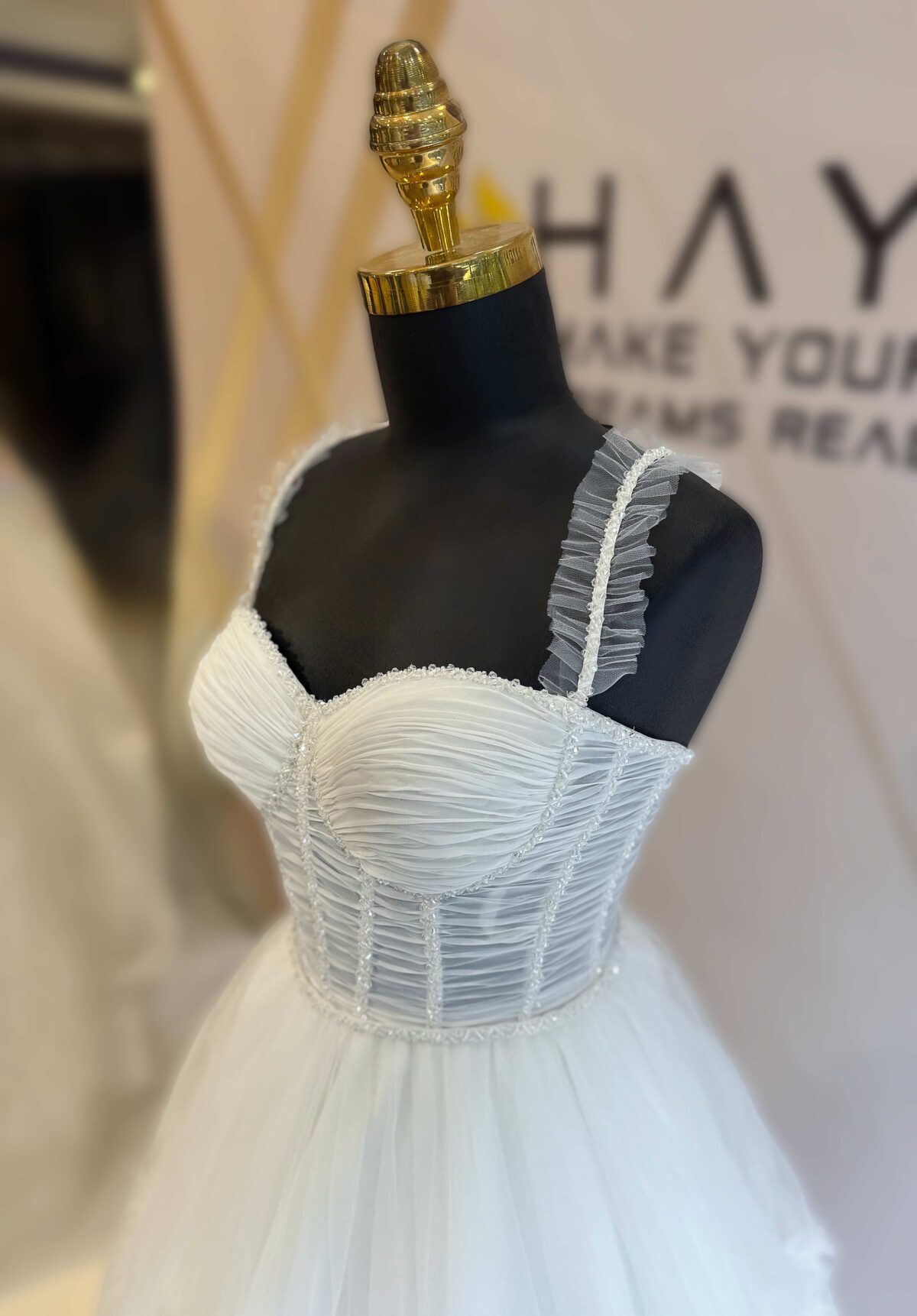 Strapless Draped Body Ruffle Skirt A Line Wedding Dress - Image 5