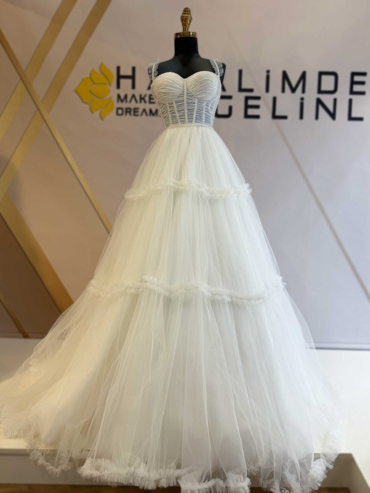 Strapless Draped Body Ruffle Skirt A Line Wedding Dress - Image 3