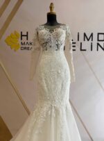 Transparent Size Sweetheart Neckline Long Sleeve Lace Mermaid Wedding Dress - Image 3