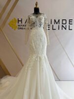 Transparent Size Sweetheart Neckline Long Sleeve Lace Mermaid Wedding Dress - Image 4