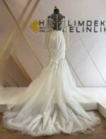 Transparent Size Sweetheart Neckline Long Sleeve Lace Mermaid Wedding Dress - Image 5