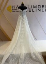 Transparent Size Three-Dimensional Floral Pearl Embroidered Lez Lace Strapless Helen Wedding Dress - Image 3