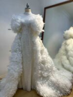 Long Sleeve Lez Lace Cape Detailed Hijab Slim Fit Mermaid Wedding Dress - Image 5