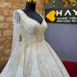 Uzun Kollu V Yaka Komple İnci ve Kristal İşlemeli A Kesim Gelinlik